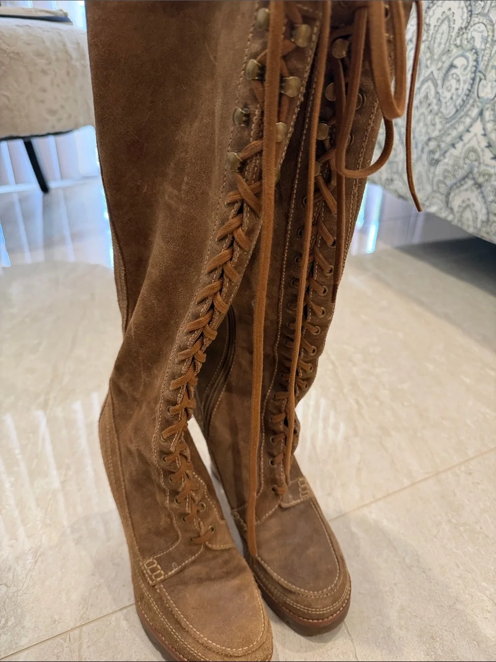 KORS Michael Kors Tall Lace-Up Suede Over-the-Knee Boots in Brown